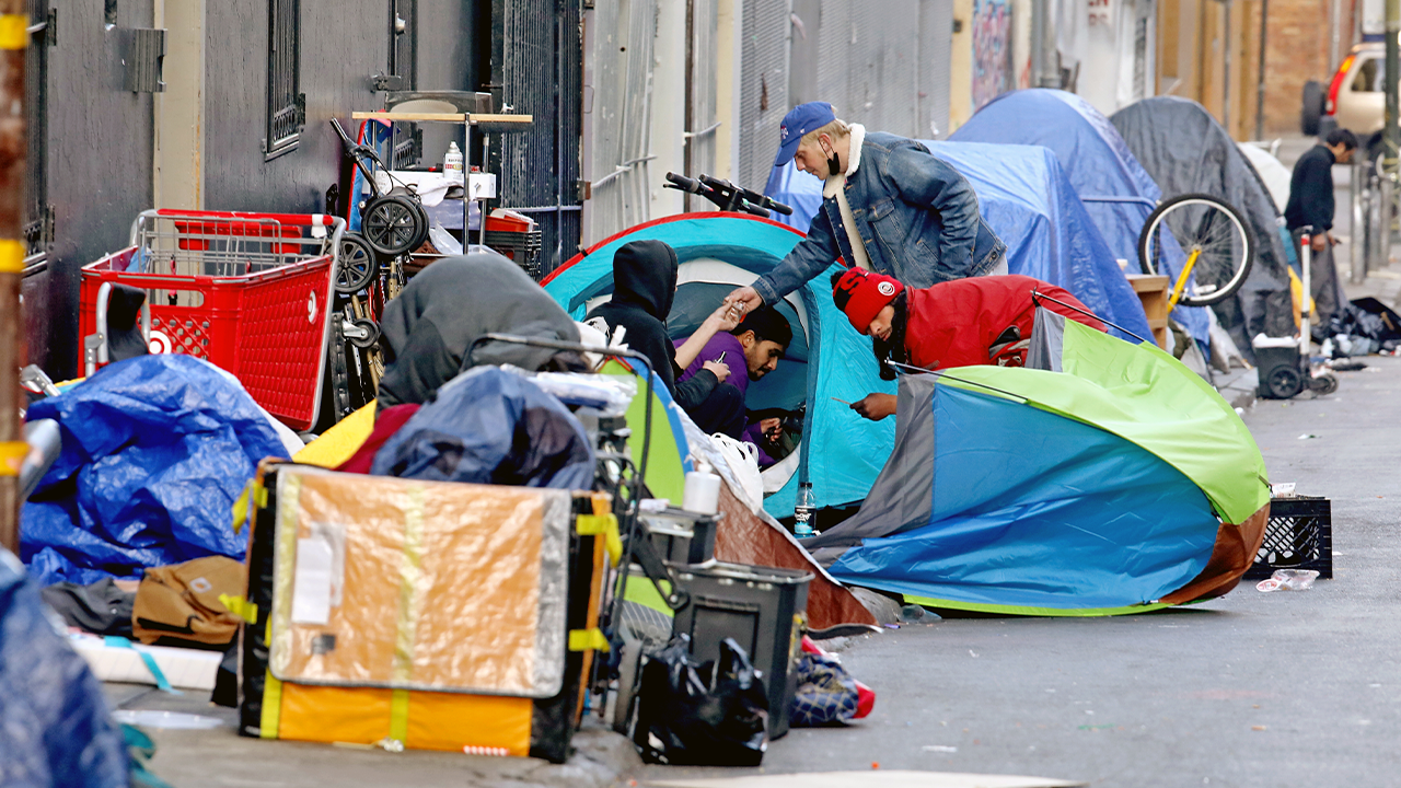 Photo shows tents set up by homeless people in San Francisco