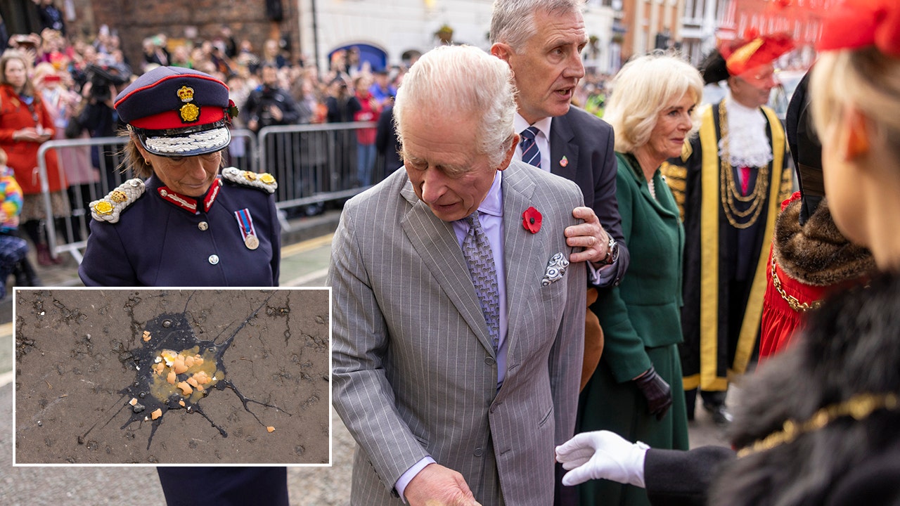 King Charles and the Queen Consort Camilla were greeted with eggs in York. (JAMES GLOSSOP/WPA POOL)