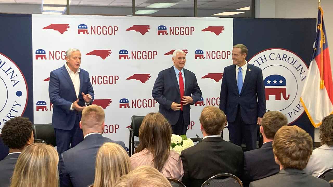 Former VP Mike Pence visits North Carolina to support GOP Senate candidate Ted Budd