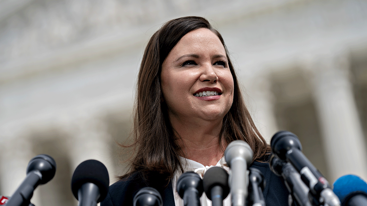 Ashley Moody speaking at a news conference