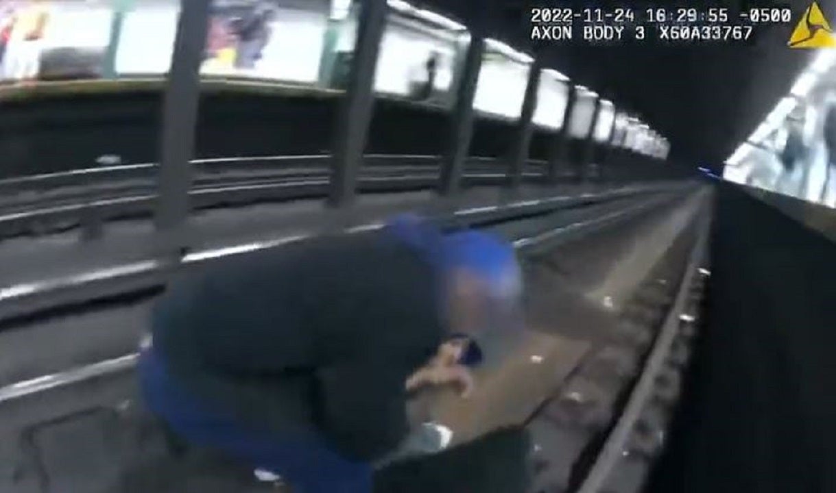 NYPD officers captured on video saving man from oncoming subway train