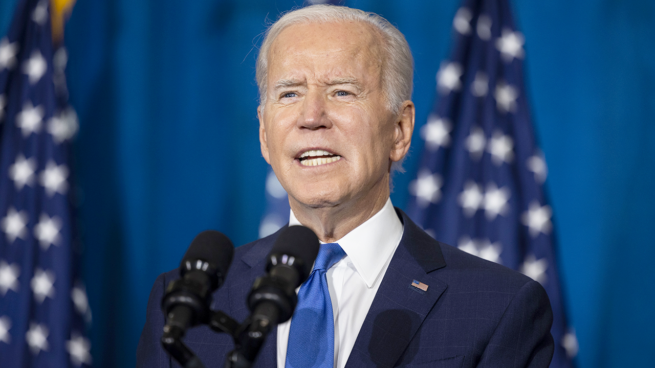 President Joe Biden speaks at a Democratic National Committee event in Washington, DC, on Wednesday, Nov. 2, 2022. (Jim Lo Scalzo/EPA/Bloomberg via Getty Images)