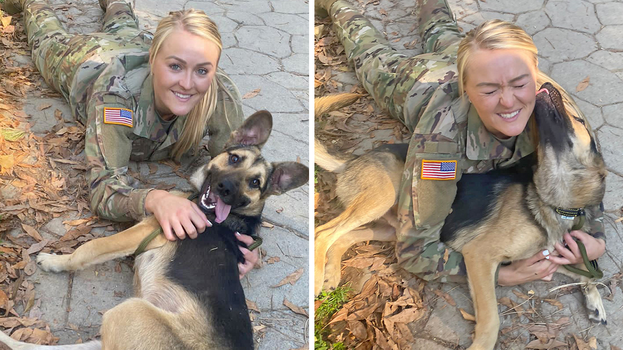Staff Sgt. Andrea Taulton with her rescue pup, Axel. (Paws of War)