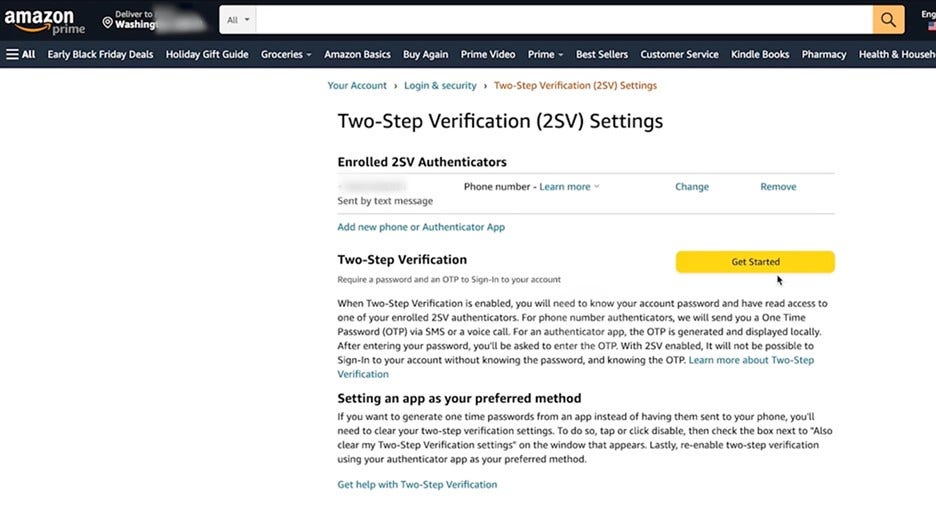 Amazon two-step verification screen