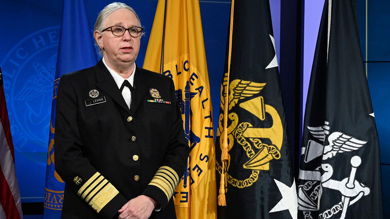 Dr. Rachel Levine, the highest-ranking openly transgender official in the United States, speaks after being sworn in as Assistant Secretary for Health and a four-star admiral in the U.S. Public Health Service Commissioned Corps during ceremonies at the Department of Health and Human Services in Washington, U.S., October 19, 2021. (Chris Smith/U.S. Department of Health & Human Services/Handout via Reuters)