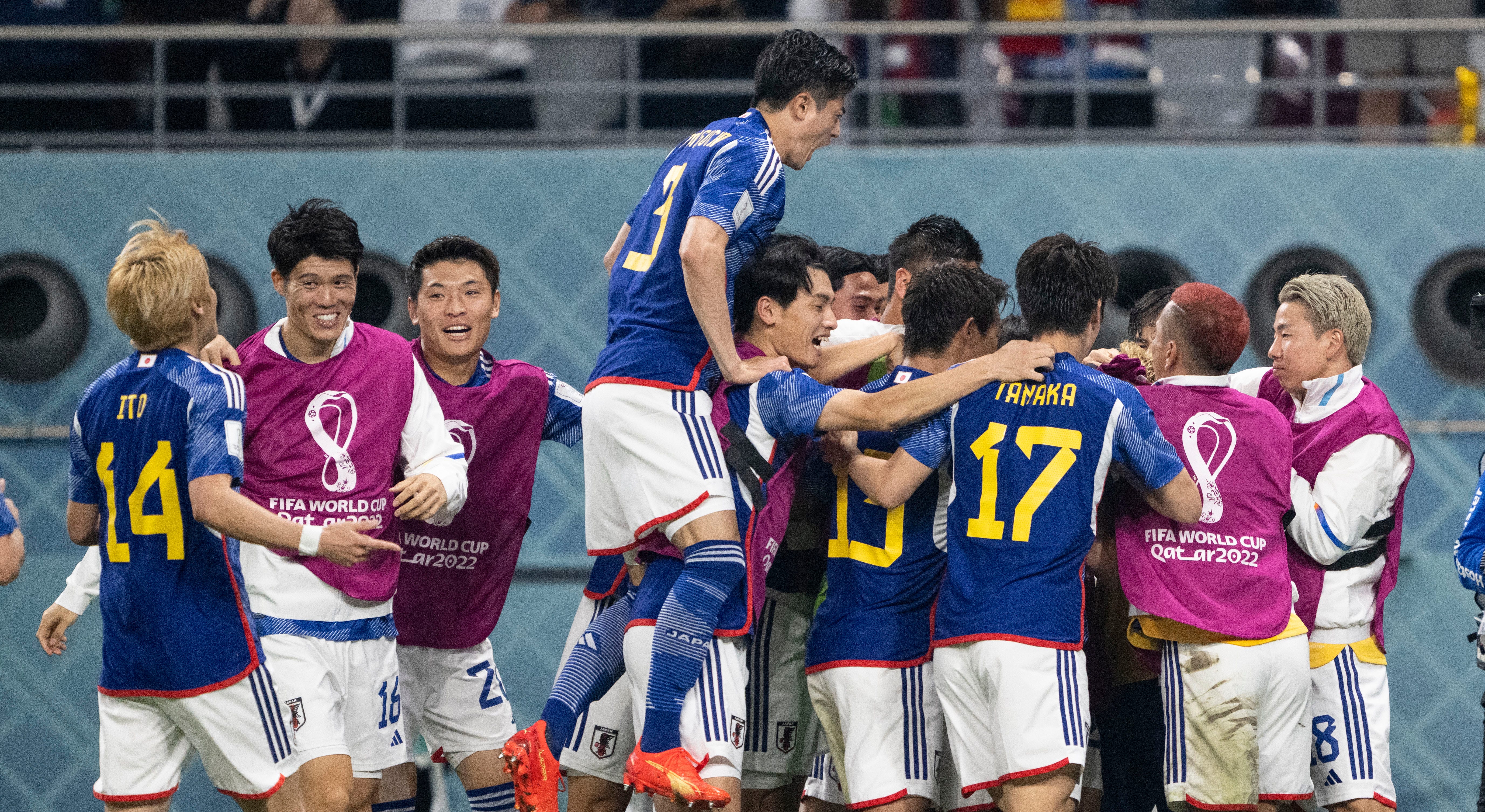 Ritsu Doan of Japan celebrates after scoring their team's first
