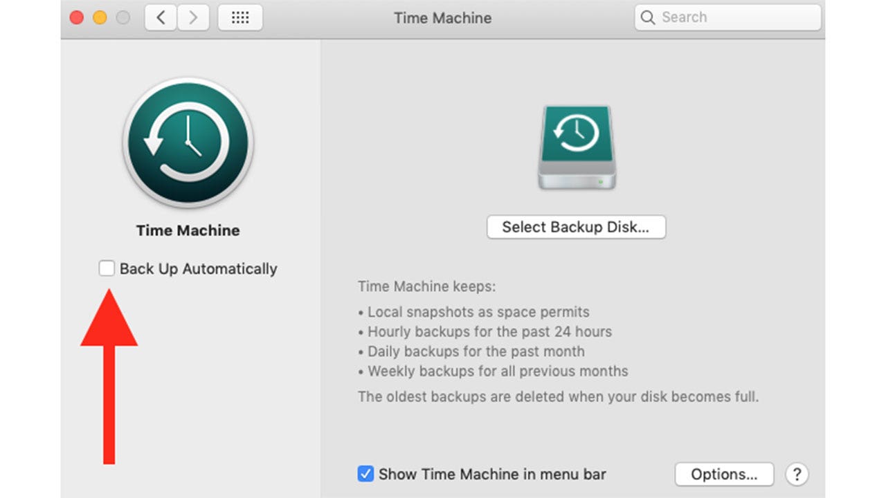 Screenshot of the time machine dialog box.