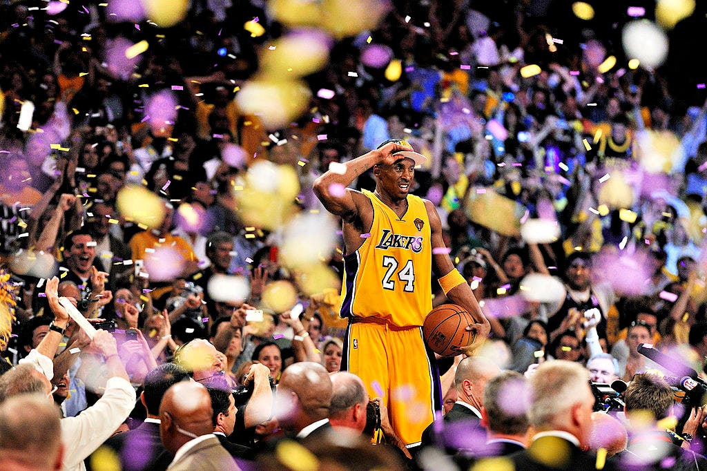 Kobe Bryant celebrates after winning an NBA championship