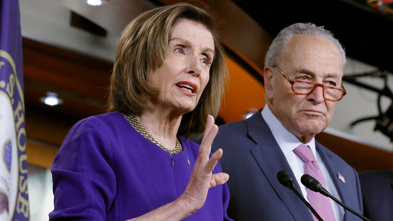 Rep. Nancy Pelosi and Senate Majority Leader Chuck Schumer outline their legislative efforts to lower fuel prices during a news conference in the U.S. Capitol Visitors Center on April 28, 2022 in Washington, D.C. (Chip Somodevilla/Getty Images)