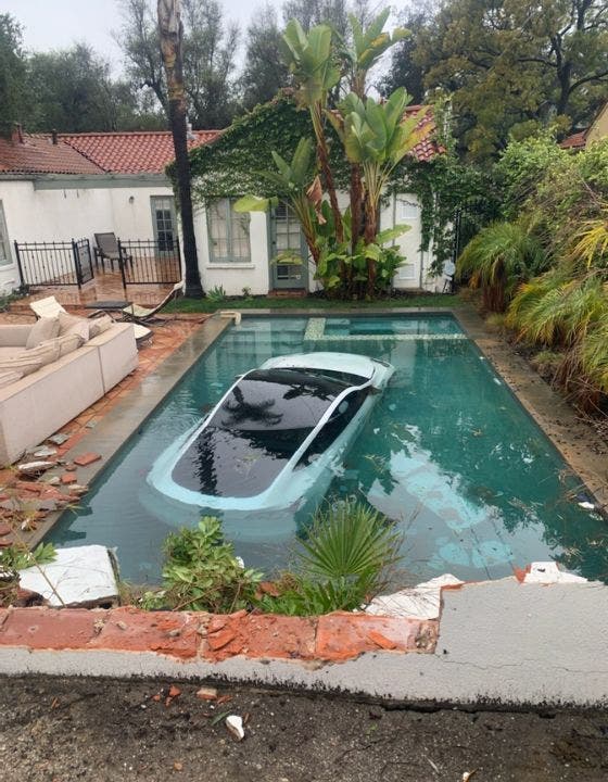 California driver crashes through wall into Pasadena pool with 3 people inside, including child