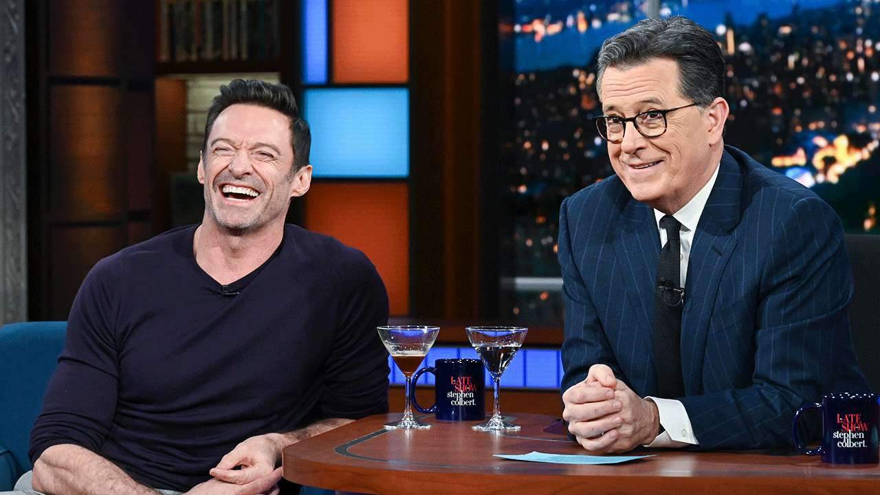 Hugh Jackman and Stephen Colbert 
