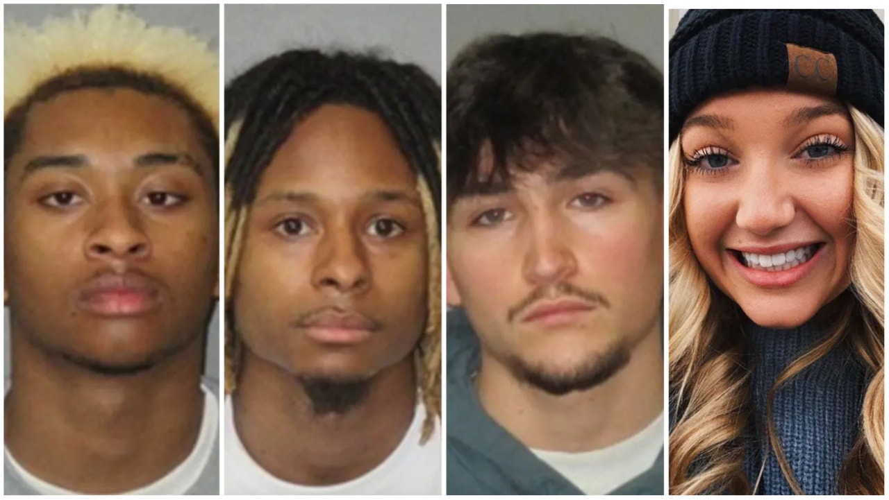 mugshots of three of the suspects in Madison Brooks' case, and photo of Madison Brooks