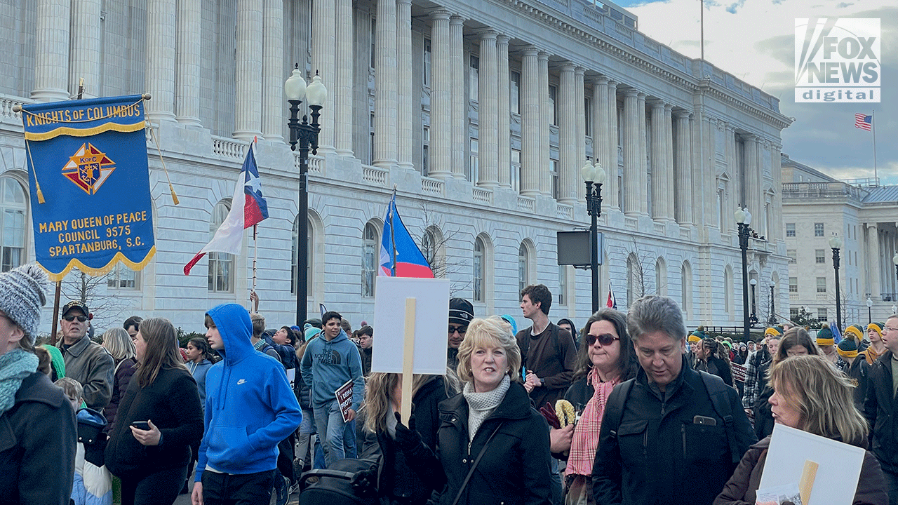 Pro-Life demonstrators walking on the National Mall during the 2023 March for Life.