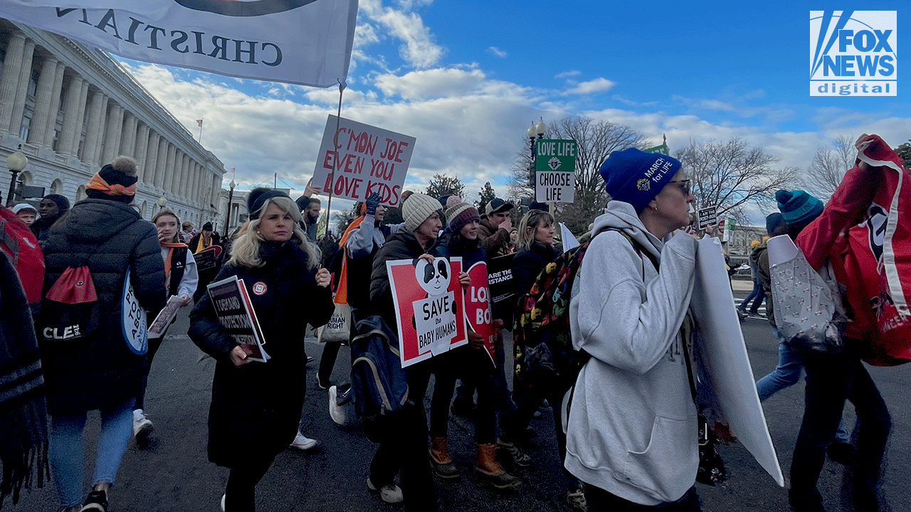 Pro-Life demonstrators walking on the national mall during 2023 March for Life 