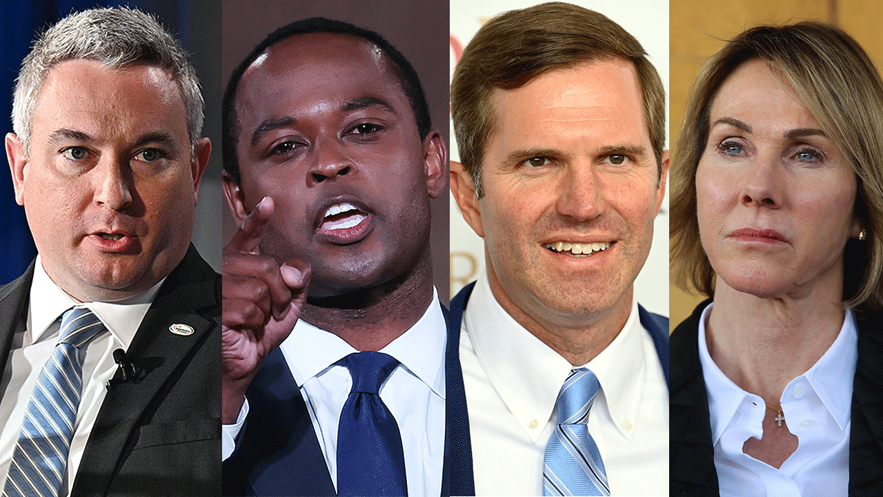 Kentucky gubernatorial candidates from left to right: Republican Agriculture Commissioner Ryan Quarles, Republican Attorney General Daniel Cameron, Democratic incumbent Gov. Andy Beshear, and former U.N. Ambassador Kelly Craft.