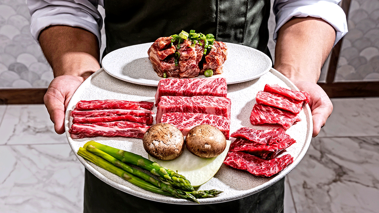 Wagyu beef is known for its distinctive fat marbling — and is typically served medium rare. 