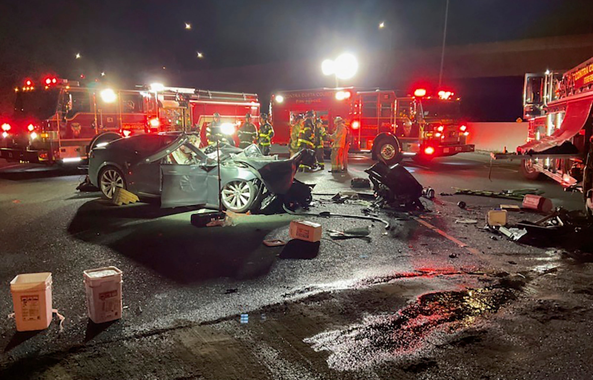 Tesla driver killed after barreling into ladder truck blocking accident scene on California freeway