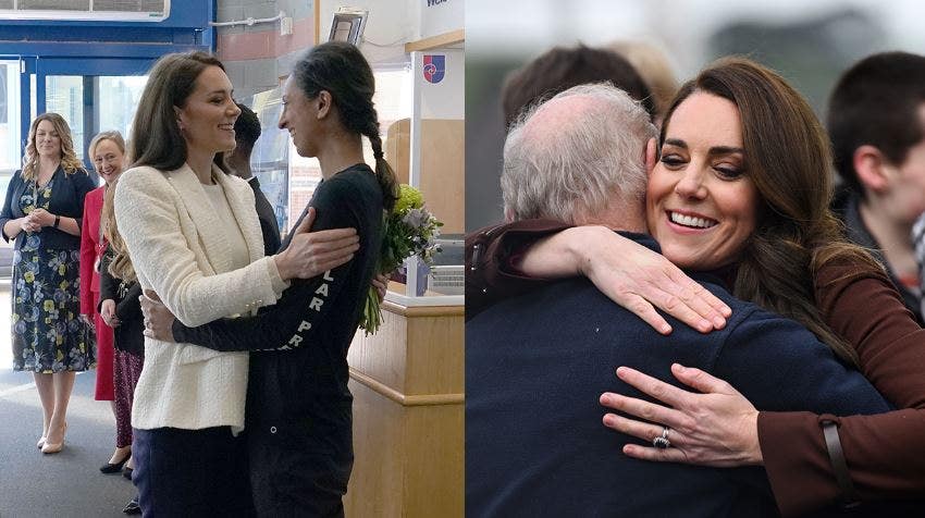 Kate Middleton proves she's a hugger this week despite Harry and Meghan's claims she's standoffish