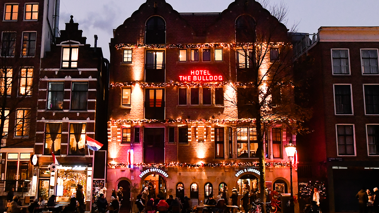 The Bulldog coffee shop in the Red Light District of Amsterdam