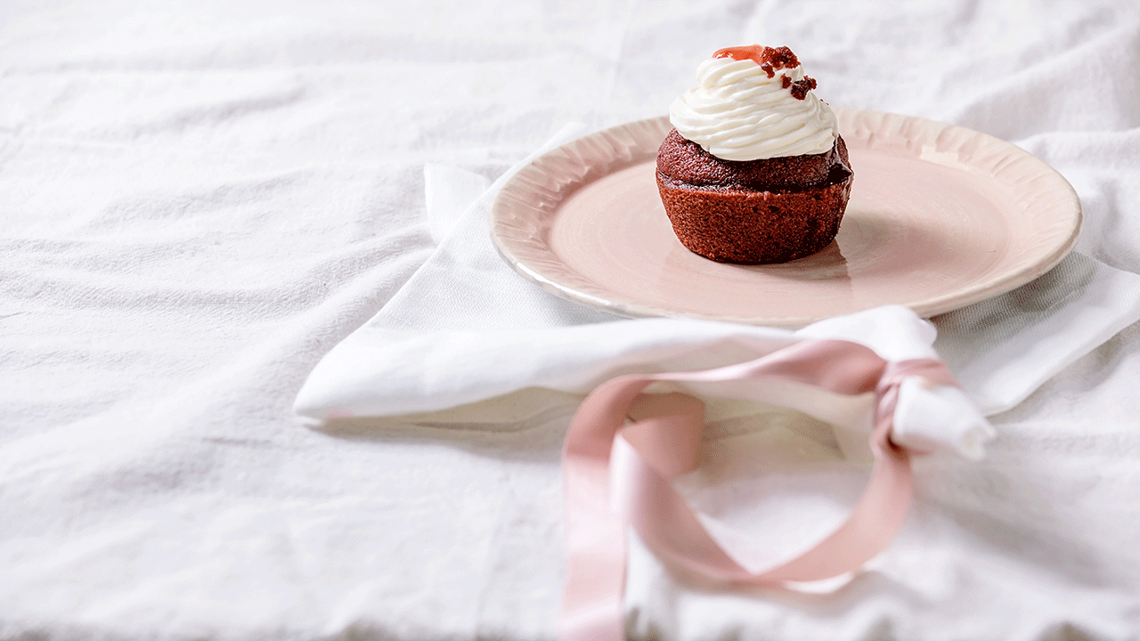 Red velvet cupcake on a plate