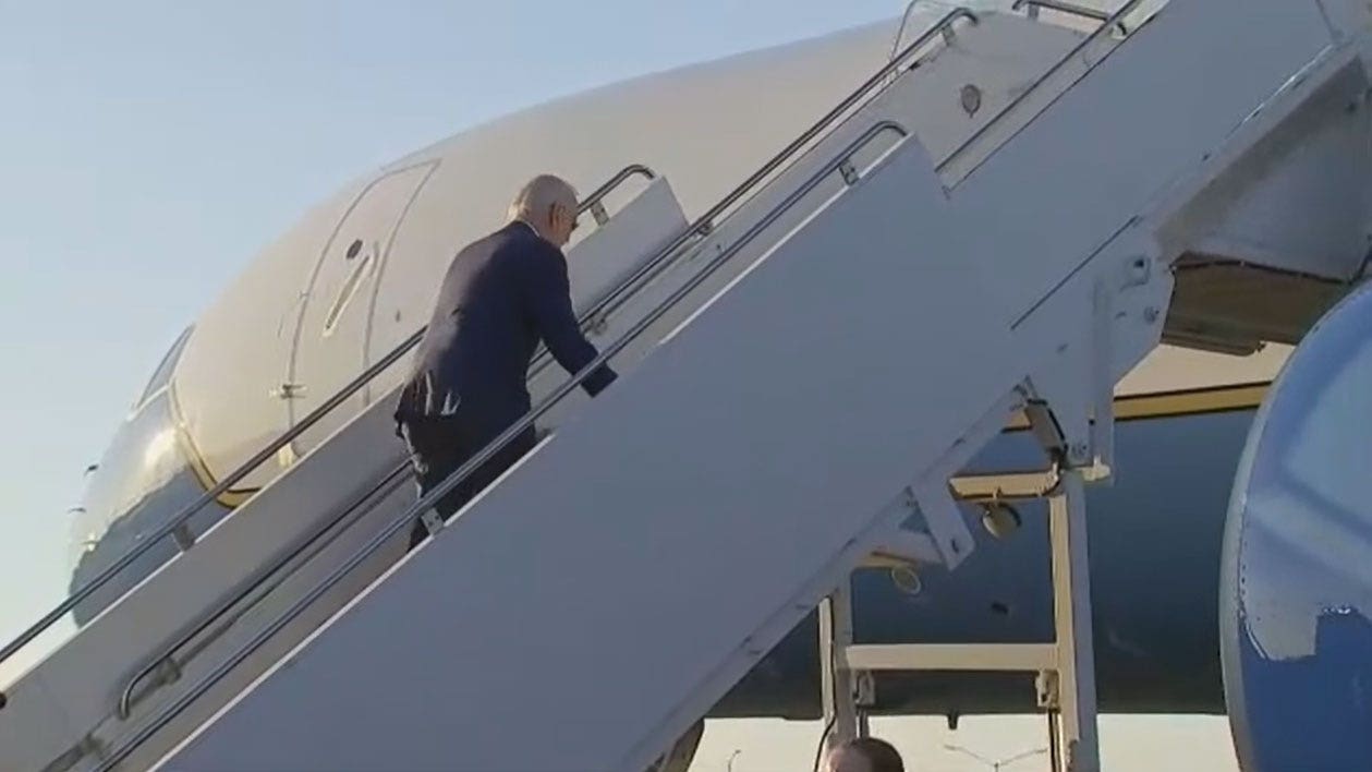 Biden trips going up Air Force One steps again, second time in two weeks