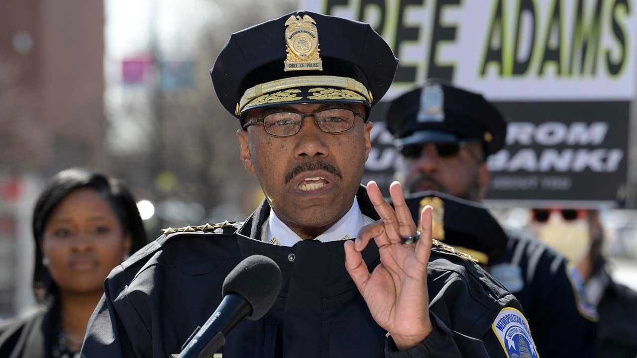 Chief of the DC Police Department Robert J. Contee speaks about expansion of two multiagency task forces to reducing crime trends in the neighborhood during a media conference, today on March 06, 2023 at Adams Morgan/Neighborhood in Washington DC, USA. (Photo by Lenin Nolly/NurPhoto via AP)