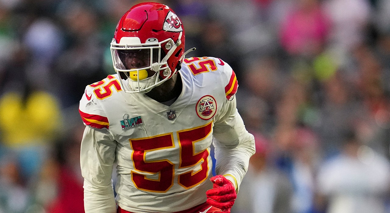 Kansas City Chiefs defensive end Frank Clark (55) rushes during a