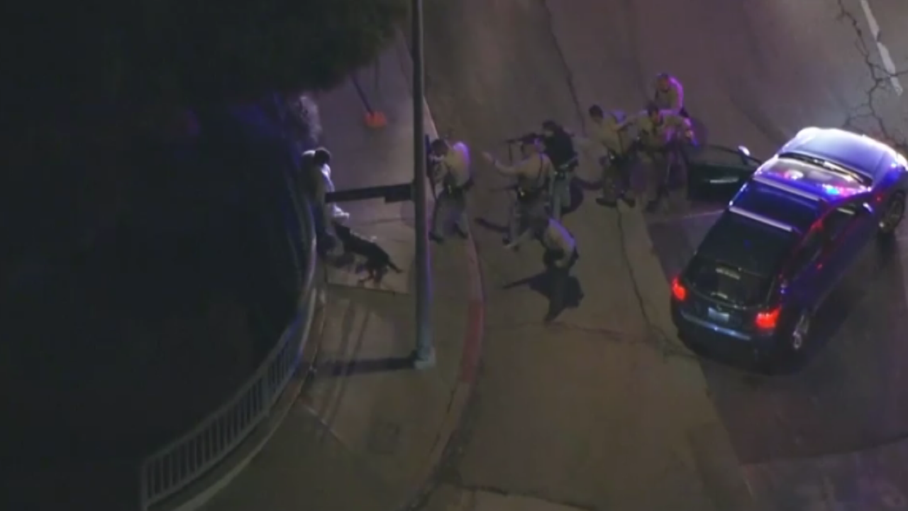 California suspect gets sweater bitten off by k-9 after lengthy police chase