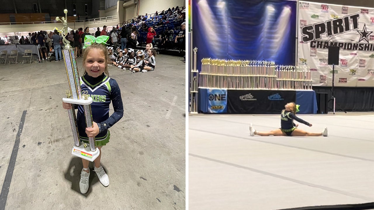 Peyton Thorsby, 8, competed without her squad at her cheerleading competition in Florida - and took home a first-place win. (Nichole Thorsby)