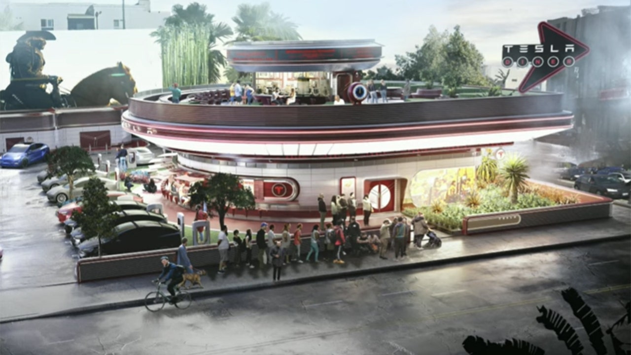 Tesla's 1950s-style drive-in diner and movie charging station revealed