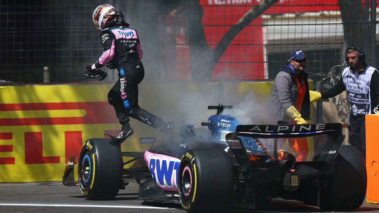 Grand Prix practice session brought to screeching halt after Pierre Gasly’s Alpine car catches fire
