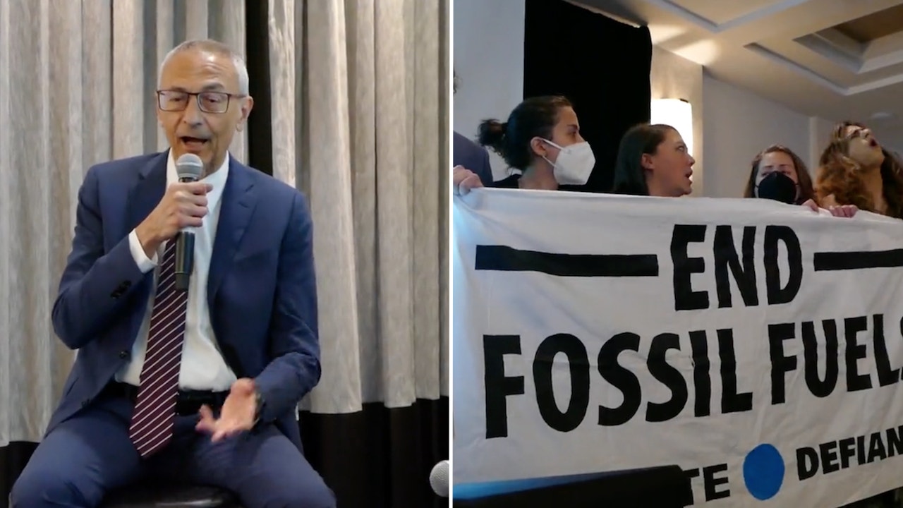 Climate activists shut down WH clean energy czar John Podesta's speech to 'room full of millionaires'