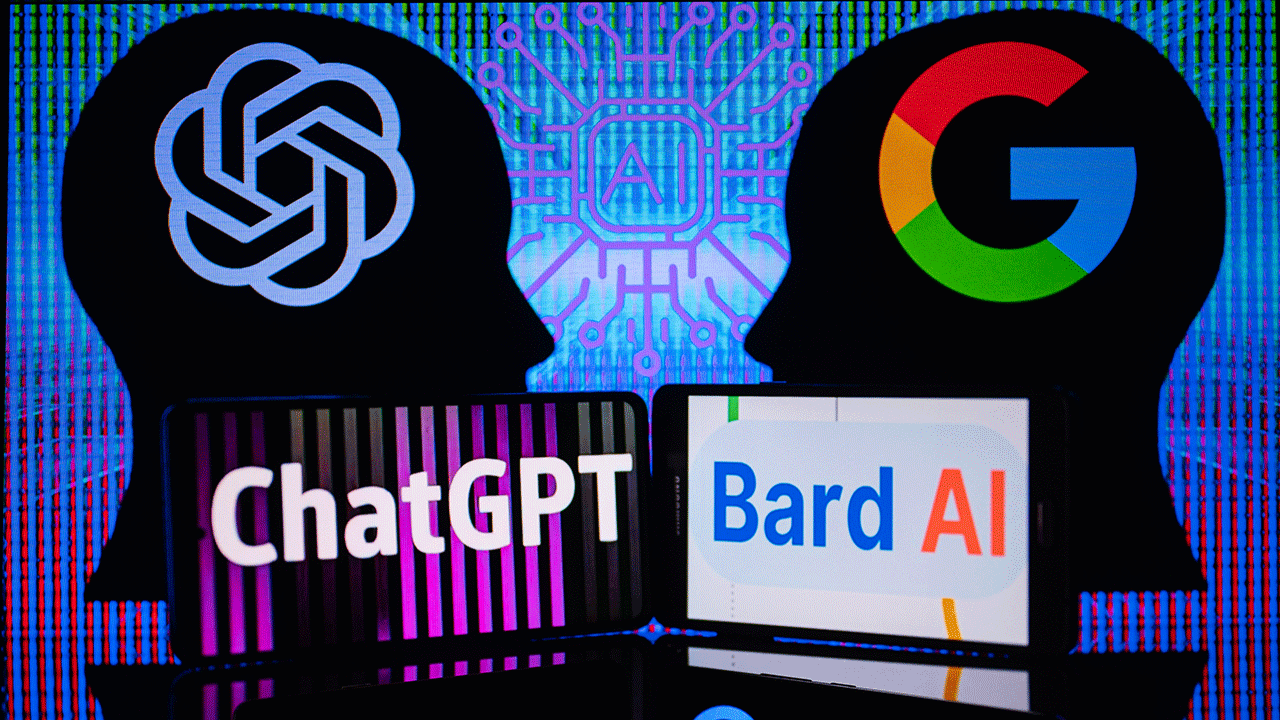 ChatGPT ve Google Bard logolarının bir çizimi