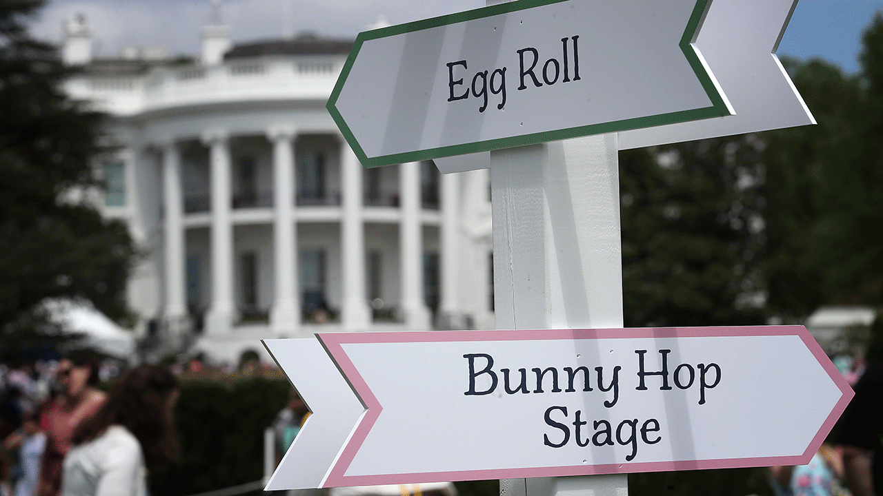 Egg roll and bunny hop stage signs