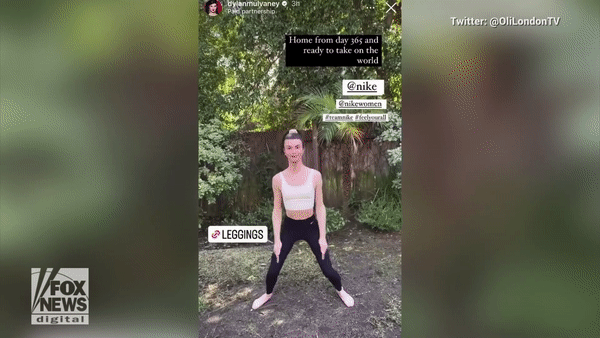 Trans influencer Dylan Mulvaney promotes Nike sports bras on Instagram as a paid partner for the brand.