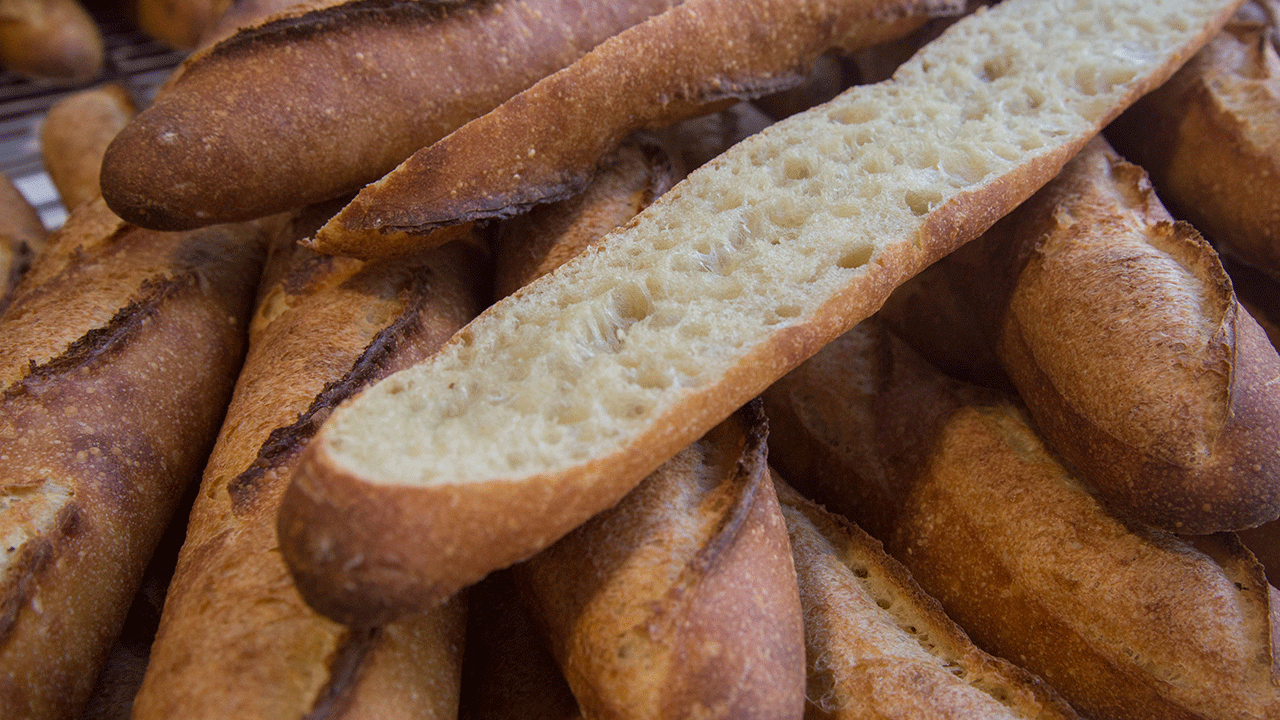 A pile of French baguettes