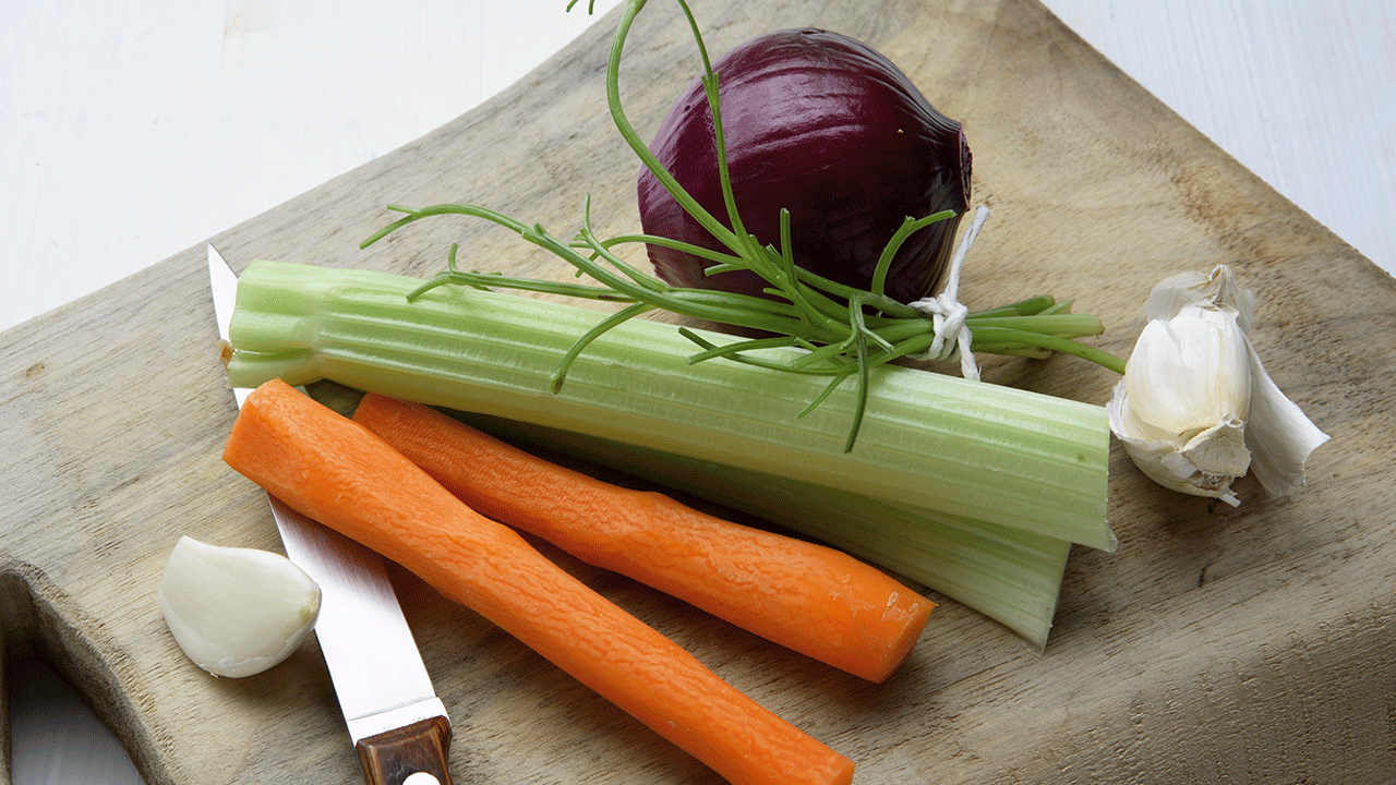 Garlic, carrots, celery, parsley and onion