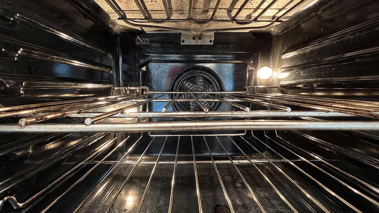 The inside of an oven