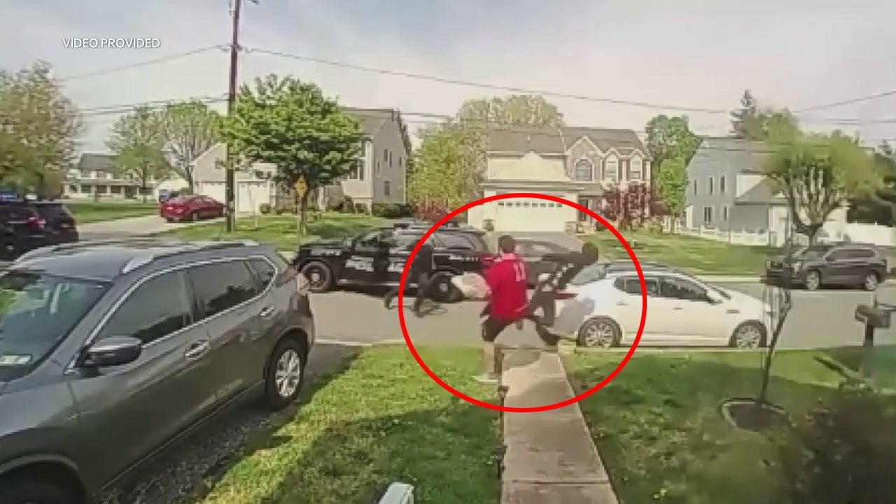 Pizza delivery man trips suspect on the run from police: video