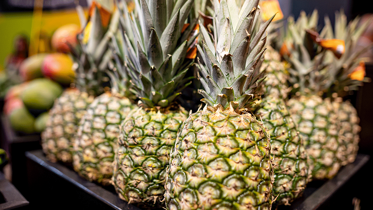 Pineapples can be grilled and added to a skewer or put on top of a pizza.