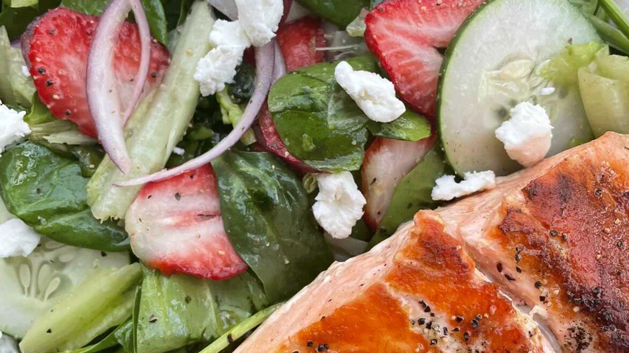 Strawberry salmon salad: A refreshing recipe for springtime while berries are ripe and in season