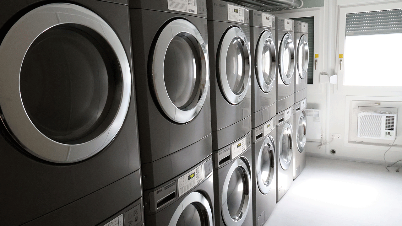 Washing machines in a laundry room