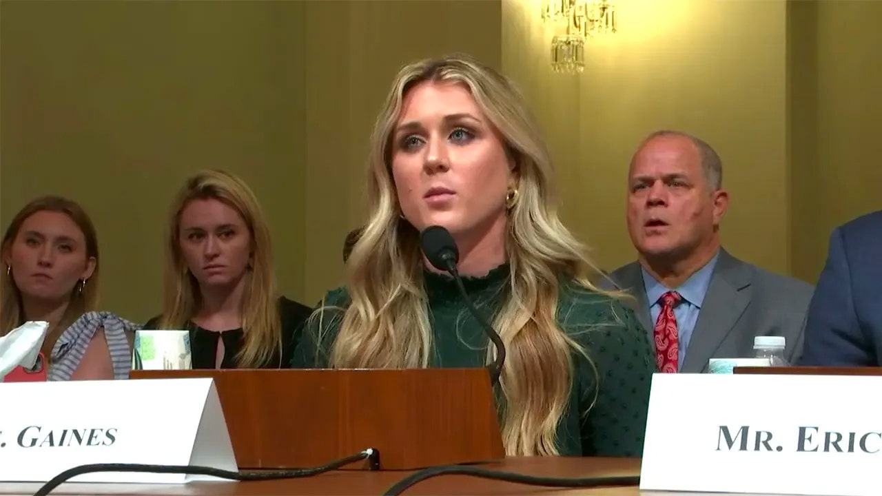 Former NCAA swimmer Riley Gaines spoke to Congress on Tuesday about an incident on April 6, 2023, when she claims to have been held for ransom at San Francisco State University. (Homeland Security Subcommittee via YouTube) (Homeland Security Subcommittee via YouTube)