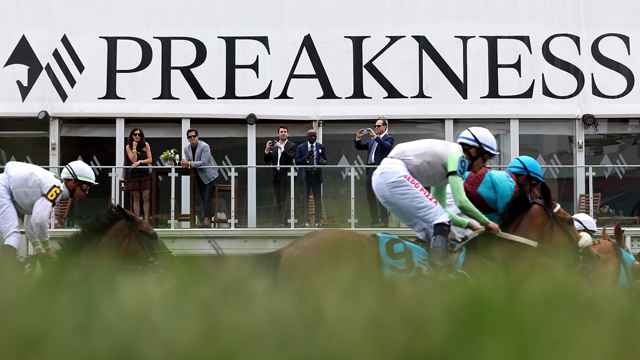 View of finish line at Preakness