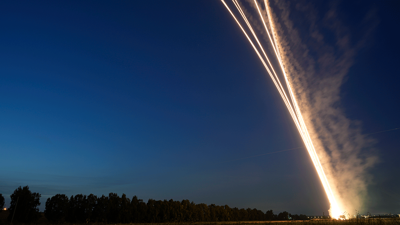 Rockets fire into the night - Iron Dome