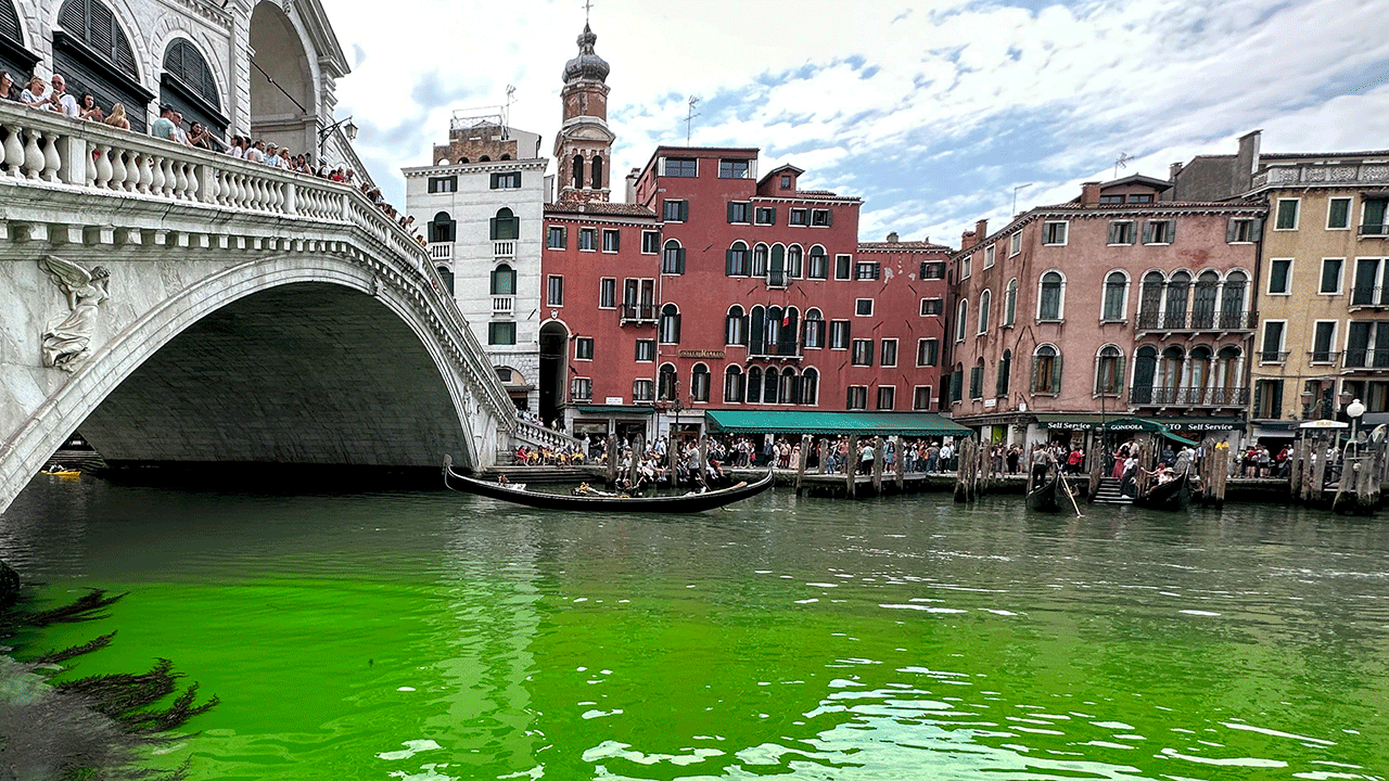 The Grand Canal has turned green during the day