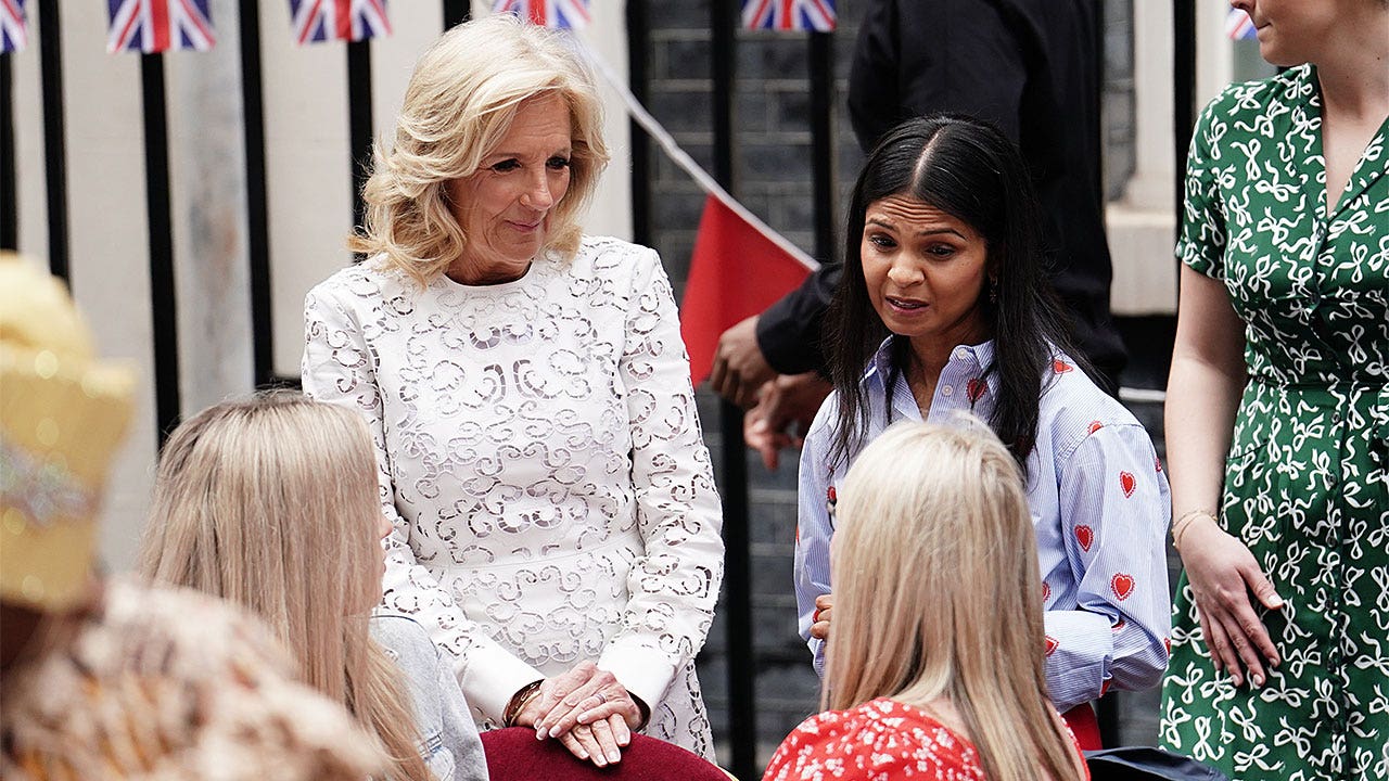 First Lady Dr. Jill Biden wearing our Chloe Damier Print dress from our  Fall-Winter 2023 collection while hosting the Back to School Safe