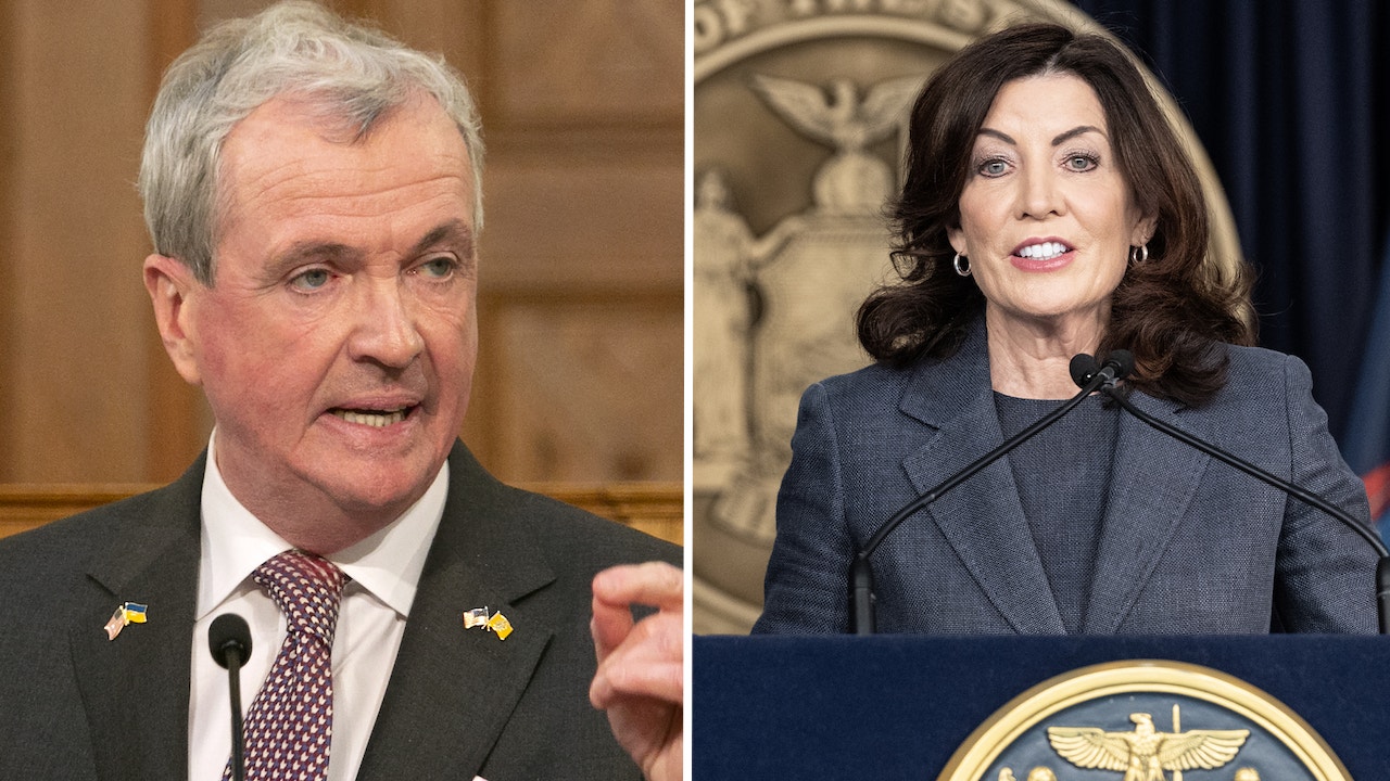 New Jersey Gov. Phil Murphy and New York Gov. Kathy Hochul are pictured.