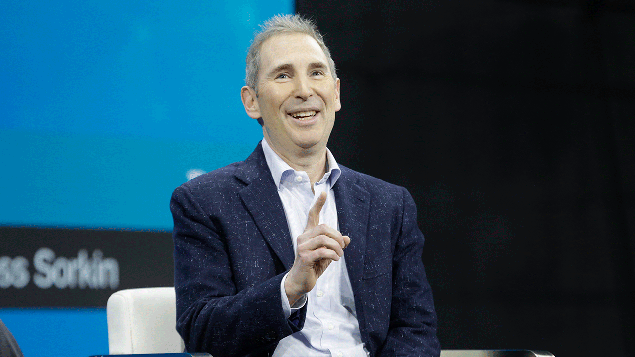 Amazon CEO Andy Jassy speaking on stage