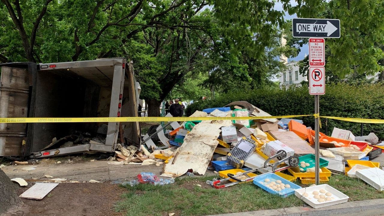 Stolen DC pizza dough truck overturns after hitting Secret Service officer’s car